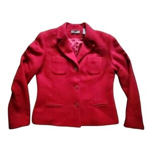 Wool Blend Blazer Kate‎ Hill Size 12 Red Career Classic Vintage Style Pockets